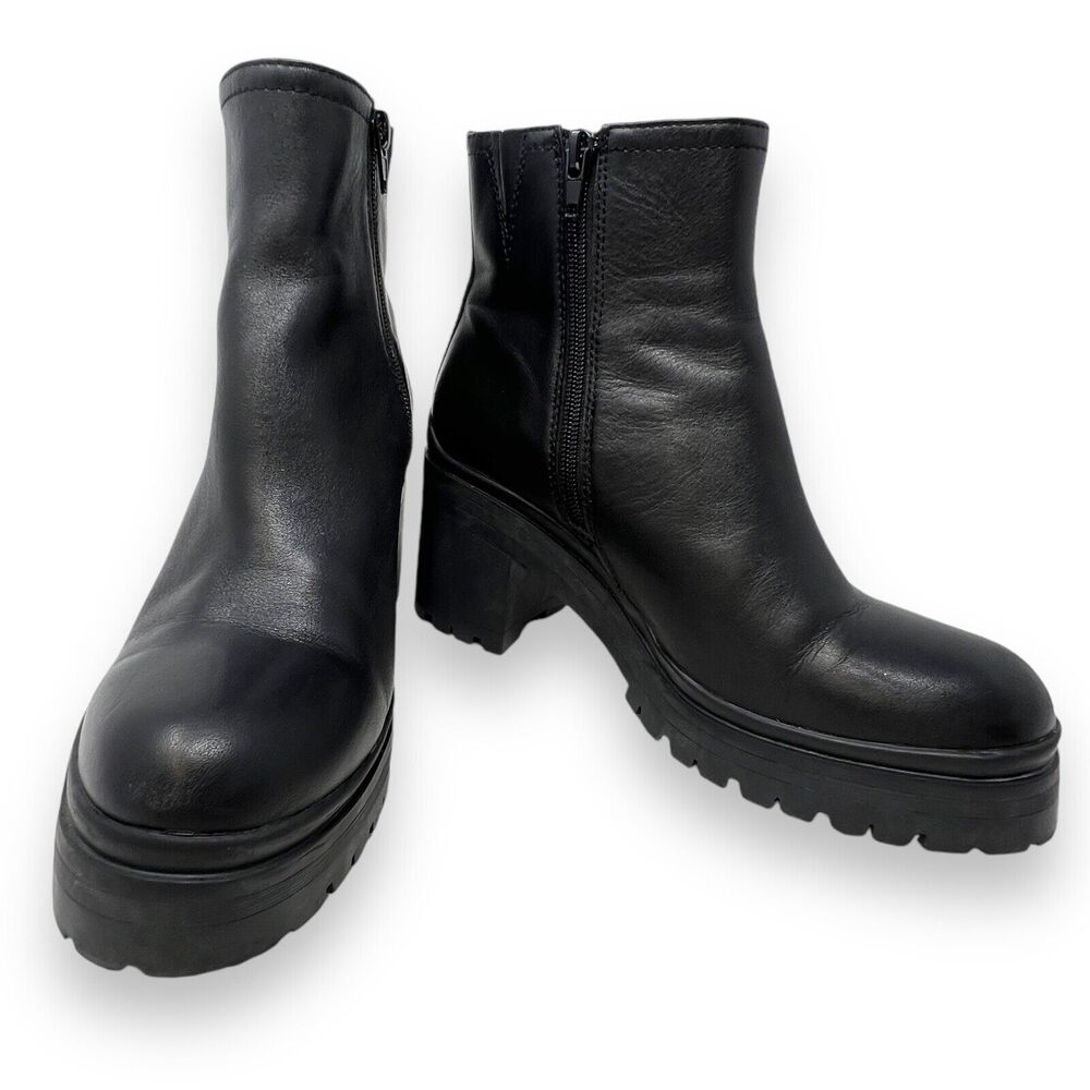 Jeffrey Campbell Black Leather Chunky Heel Ankle Boots